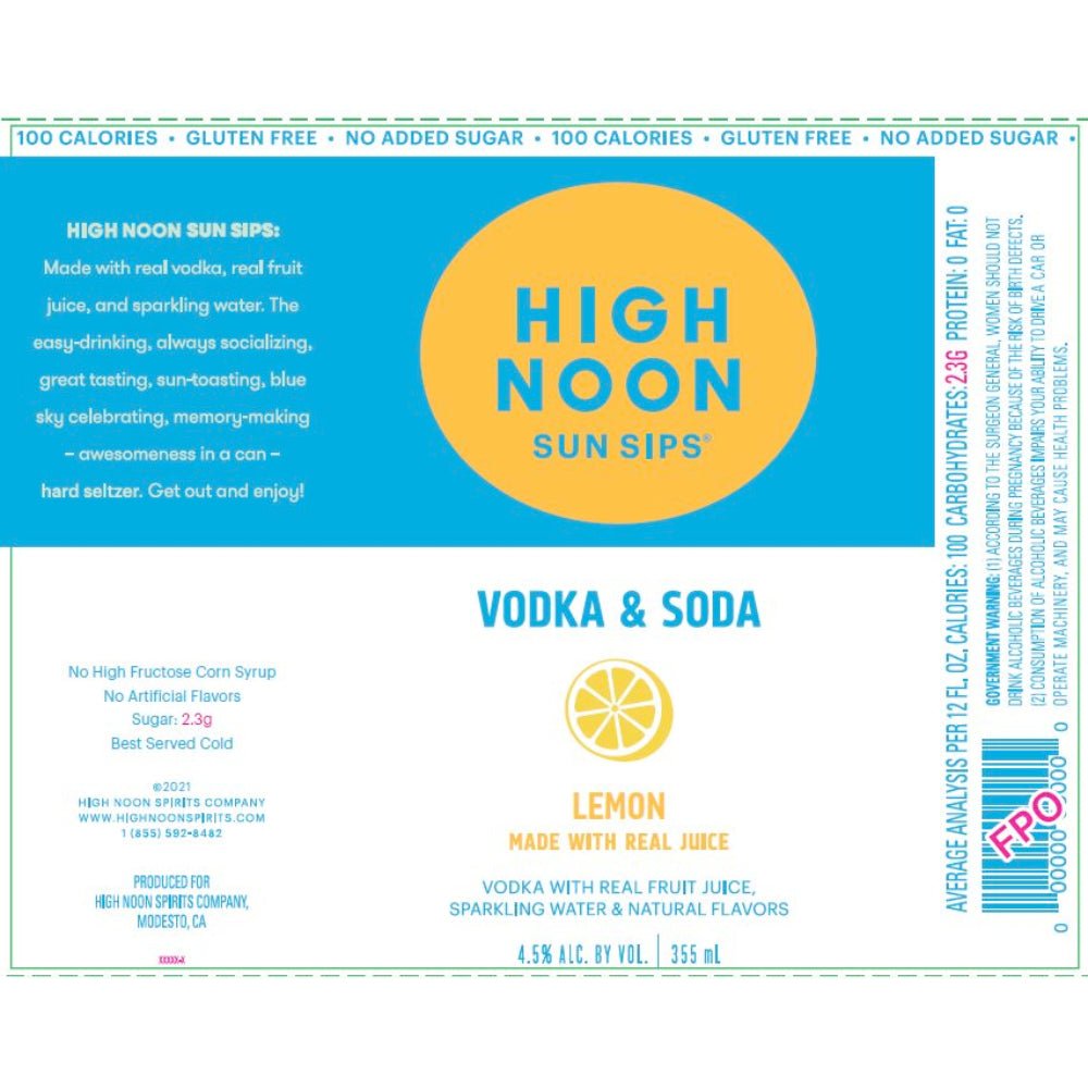 High Noon Lemon 4 Pack Hard Seltzer High Noon Spirits   