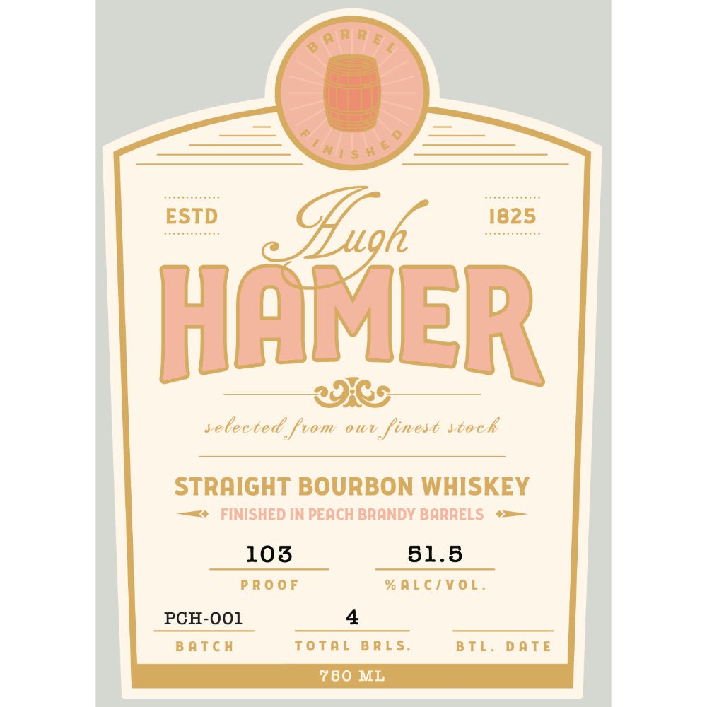 Hugh Hamer Straight Bourbon Finished In Peach Brandy Barrels Bourbon West Fork Whiskey   