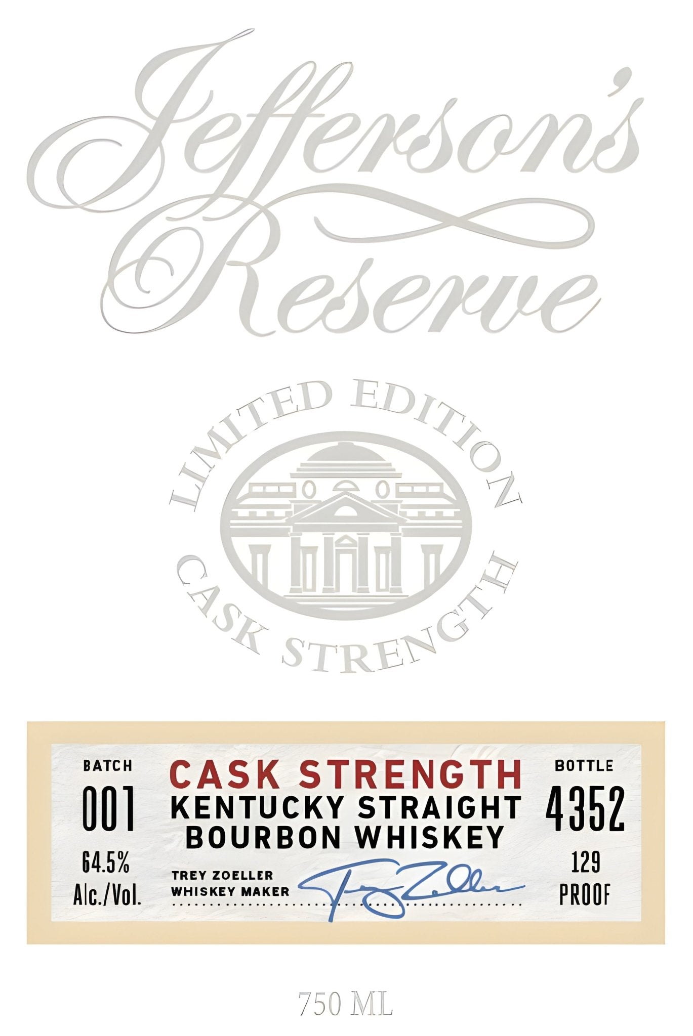 Jefferson’s Reserve Cask Strength Kentucky Straight Bourbon Whiskey Batch 001 Jefferson's
