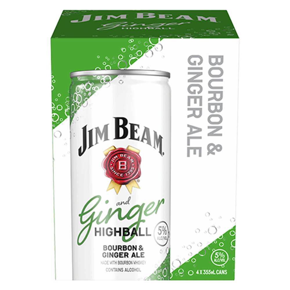 Jim Beam Ginger Highball Bourbon & Ginger Ale 4pk Canned Cocktails Jim Beam   