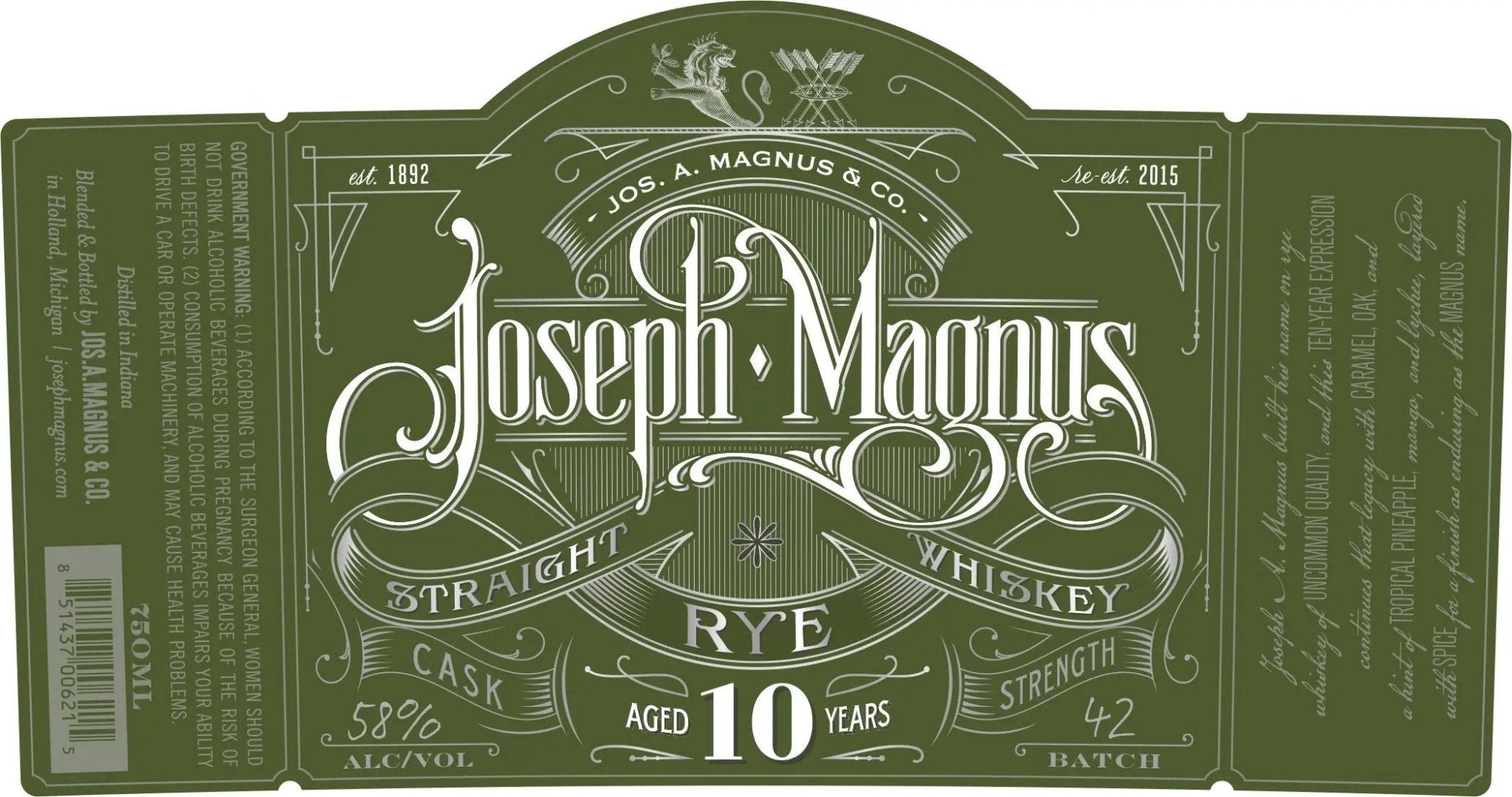 Joseph Magnus 10 Year Straight Rye Whiskey Cask Strength - Main Street Liquor