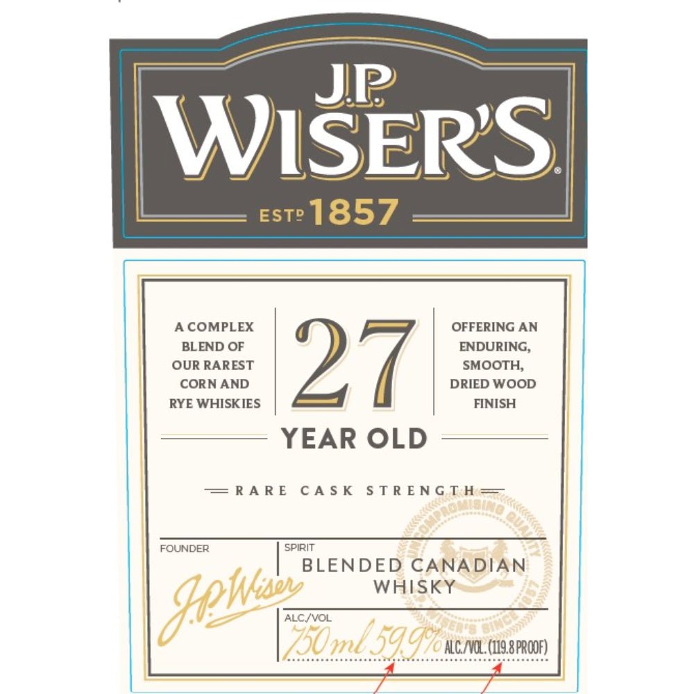 J.P. Wiser’s 27 Year Old Rare Cask Strength Blended Canadian Whisky Canadian Whisky J.P. Wiser's   
