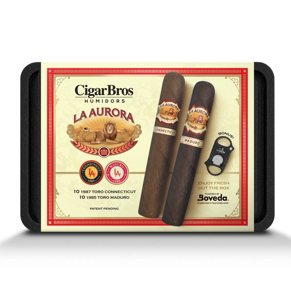 La Aurora 20 Premium Cigars Set & Cutter + Personal Humidor by CigarBros  CigarBros   