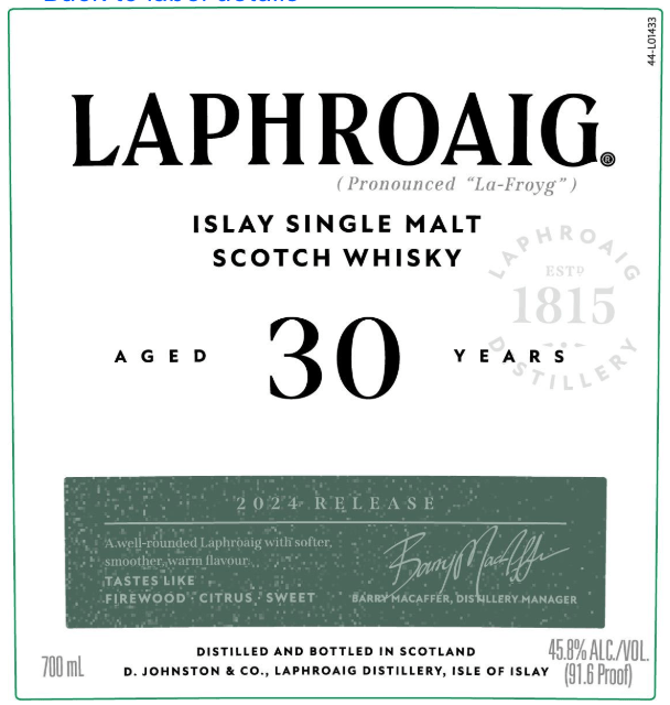 Laphroaig 30 Year Old Islay Single Malt Scotch Whisky 2024 Release - Main Street Liquor