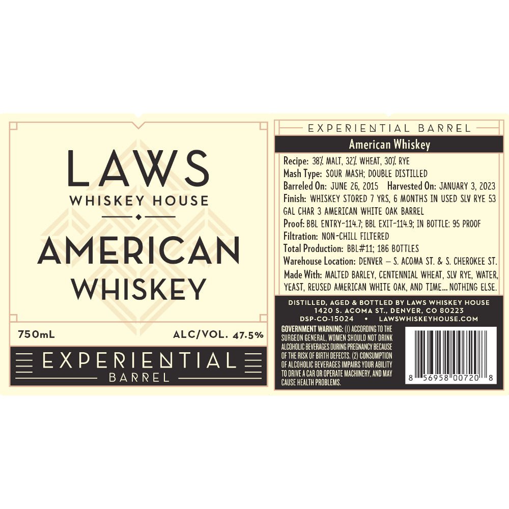 Laws Experiential Barrel American Whiskey American Whiskey Laws Whiskey House   