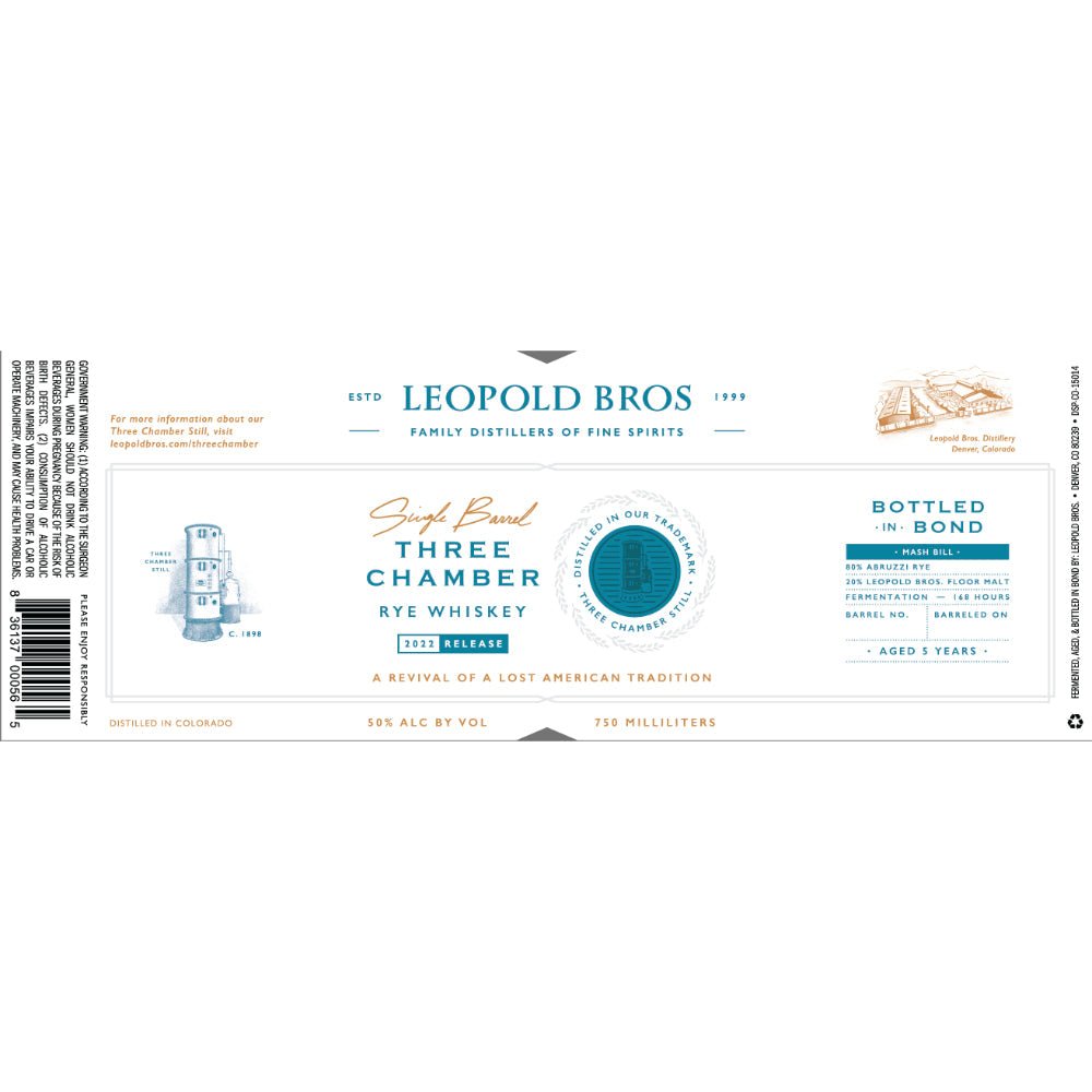 Leopold Bros Three Chamber Rye 2022 Release Rye Whiskey Leopold Bros   
