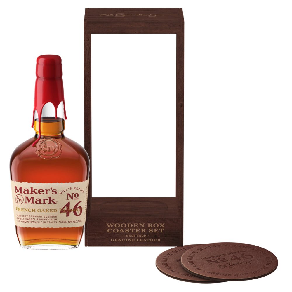 Maker's Mark 46 Limited Edition Gift Set W/ Wood Box & 2 Leather Coasters Bourbon Maker's Mark   