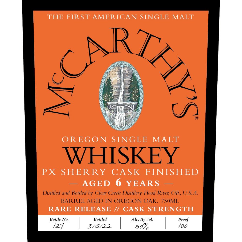 McCarthy’s 6 Year PX Sherry Cask Finished Single Malt Single Malt Whiskey Clear Creek Distillery   