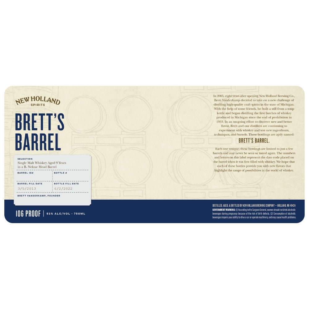 New Holland Brett’s Barrel 9 Year Single Malt Whiskey American Whiskey New Holland Spirits   