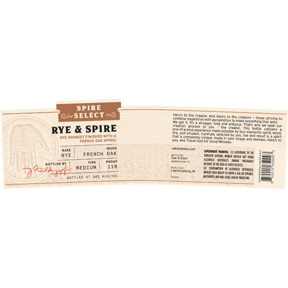 Oak & Eden Rye & Spire Single Barrel French Oak Rye Whiskey Oak & Eden   
