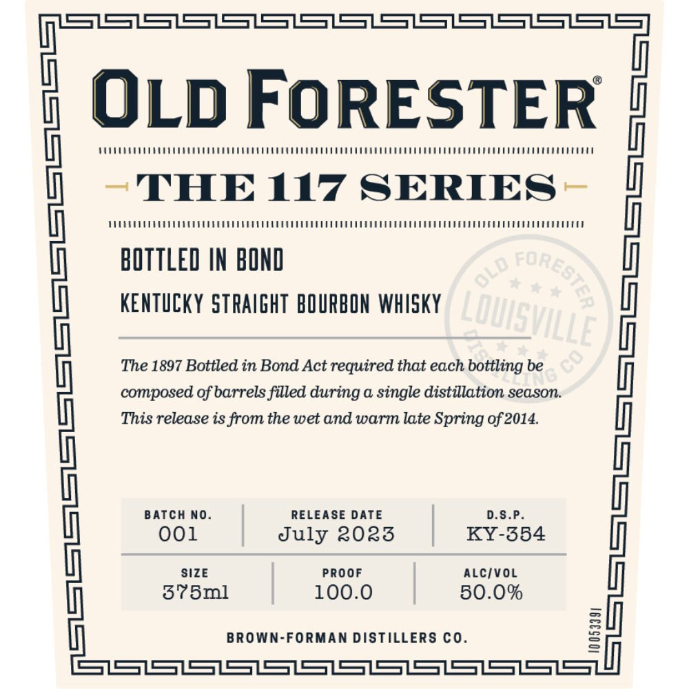 Old Forester 117 Series Bottled in Bond Kentucky Straight Bourbon 2024 Release - Main Street Liquor
