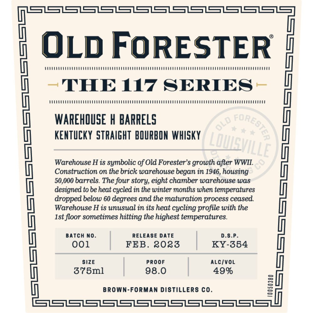 Old Forester 117 Series Warehouse H Kentucky Straight Bourbon Bourbon Old Forester   