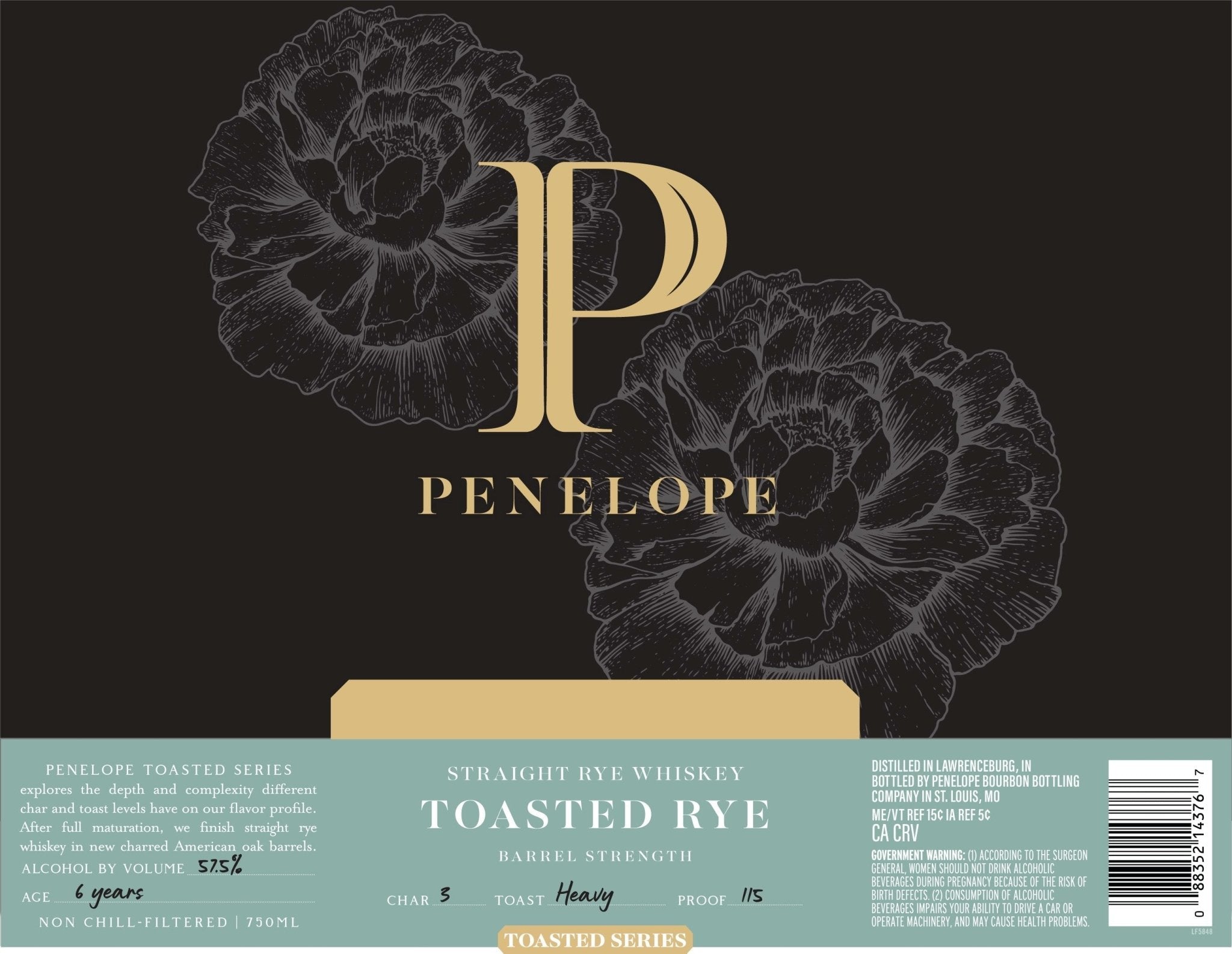 Penelope Toasted Rye 6 Year Straight Rye Whiskey Barrel Strength Penelope Bourbon