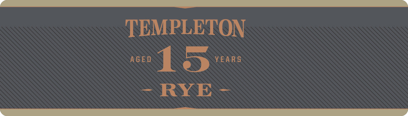 Featuring a dark gray label with gold text, the Templeton Rye branding sits at the top, “Aged 15 Years” is centered, and “RYE” appears at the bottom. This limited release, officially named Templeton Hidden Stash 15 Year Straight Rye Whiskey (Pre-Order) by Templeton Rye, showcases the remarkable quality of straight rye whiskey expertly aged to perfection.