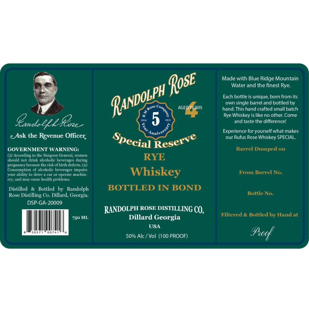 Randolph Rose Special Reserve Bottled in Bond Rye Rye Whiskey Randolph Rose Distilling   