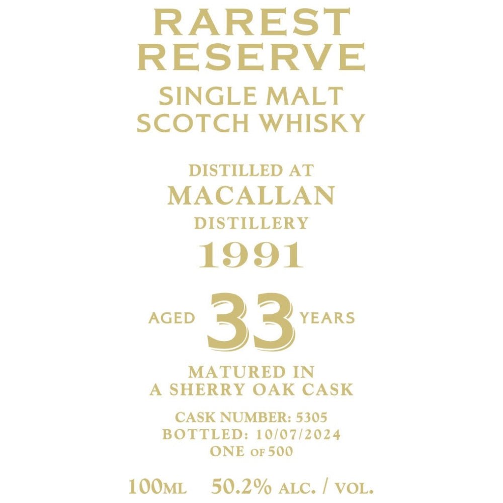 Rarest Reserve 33 Year Old Macallan 1991 - Main Street Liquor