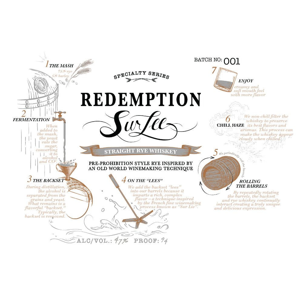 Redemption Sur Lee Straight Rye Whiskey Rye Whiskey Redemption   