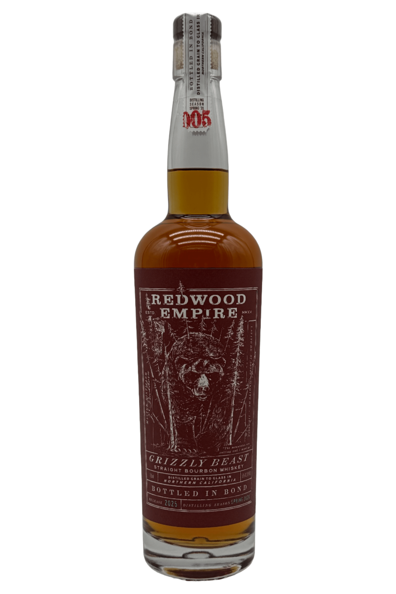 Redwood Empire Grizzly Beast Bottled in Bond Straight Bourbon Whiskey Batch 005 2025 Release Redwood Empire Whiskey
