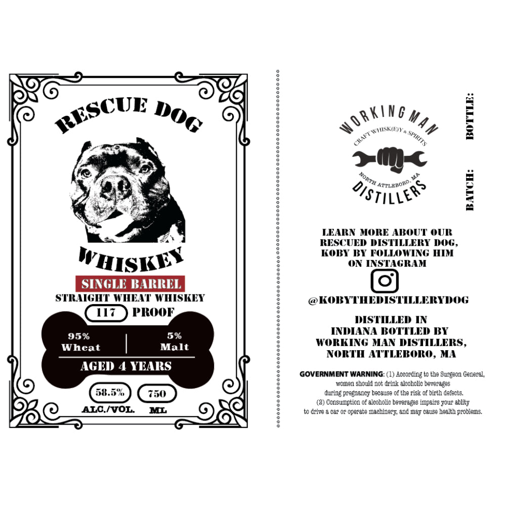 Rescue Dog Single Barrel Straight Wheat Whiskey Wheat Whiskey Working Man Distillers   