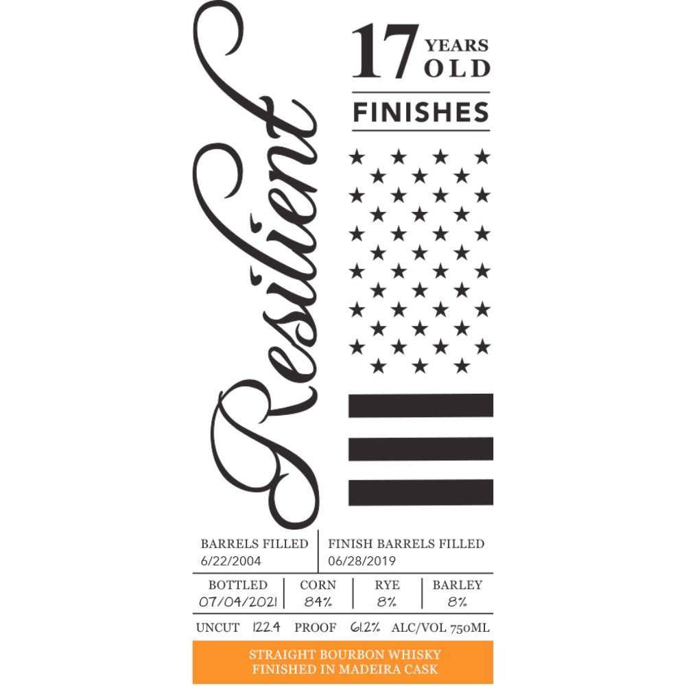 Resilient 17 Year Old Madeira Cask Finished Straight Bourbon Bourbon Resilient Bourbon   