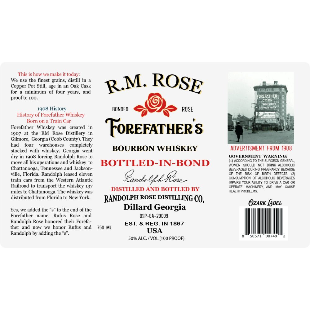 R.M. Rose Forefather’s Bottled in Bond Bourbon Bourbon Randolph Rose Distilling Co.   