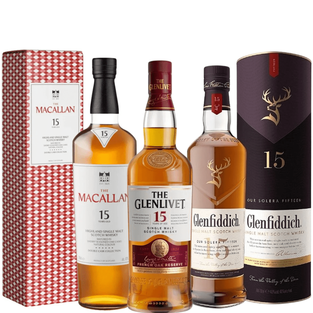 Scotch Collector Premium Pack: The Macallan 15 Double Cask, Glenfiddich 15 Solera Reserve & The Glenlivet 15 French Oak Reserve - Main Street Liquor