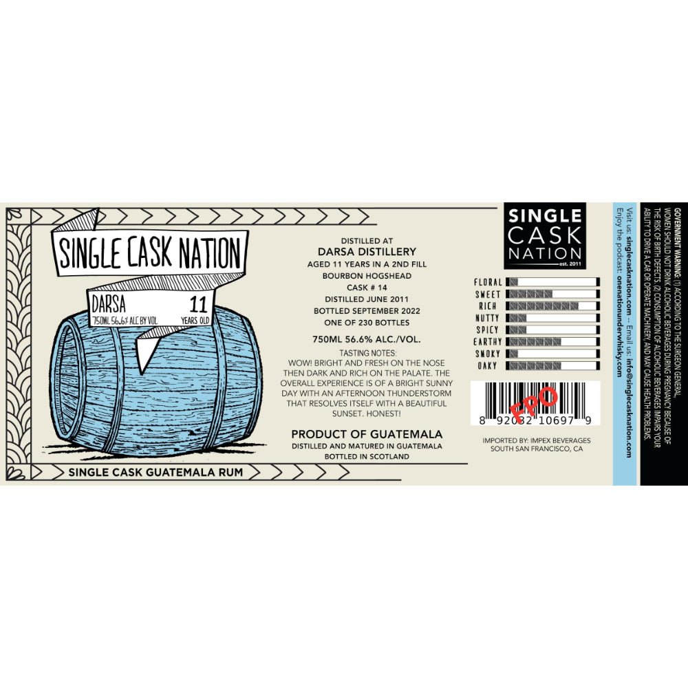Single Cask Nation 11 Year Old Darsa Rum Cask #14 Rum Single Cask Nation   
