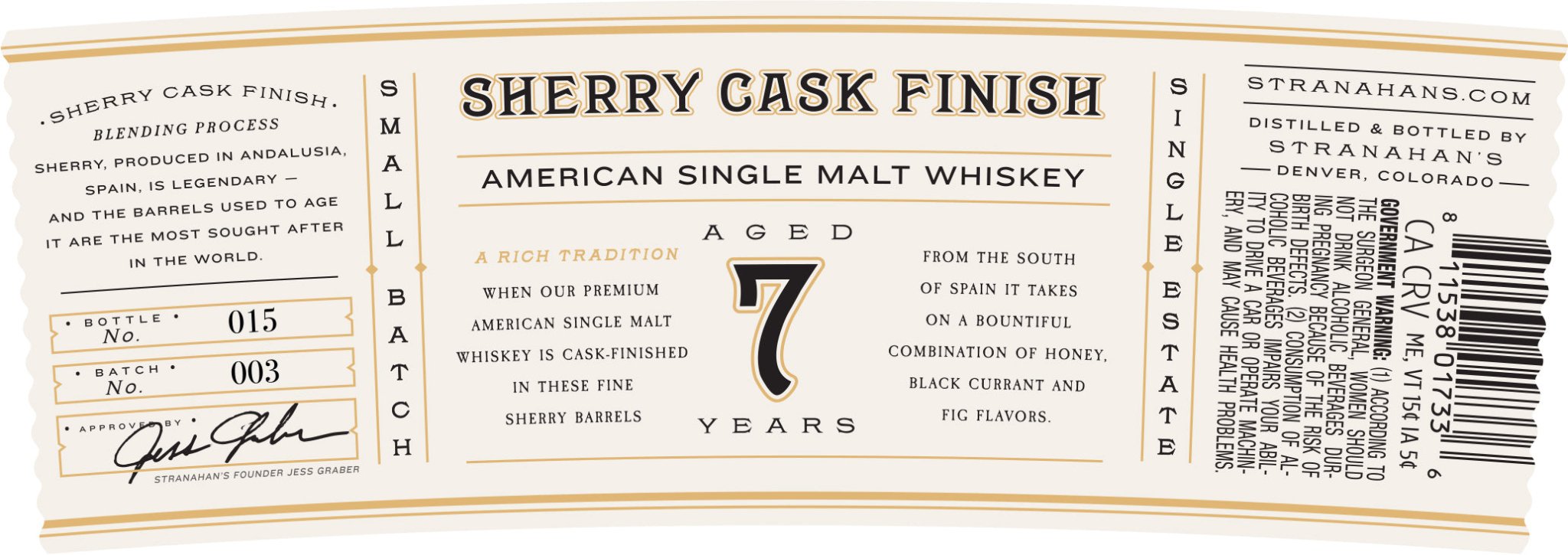 Stranahan's Sherry Cask Finish American Single Malt Whiskey Aged 7 Years Stranahan's