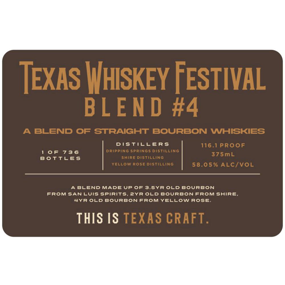 Texas Whiskey Festival Blend #4 Blended Whiskey Crowded Barrel Whiskey Co.   