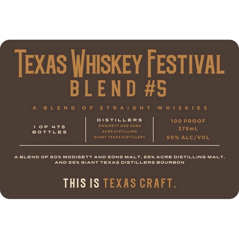 Texas Whiskey Festival Blend #5 Blended Whiskey Crowded Barrel Whiskey Co.   