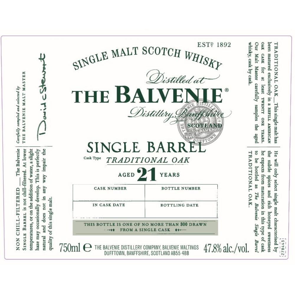 The Balvenie Single Barrel Traditional Oak 21 Year Old Scotch The Balvenie   