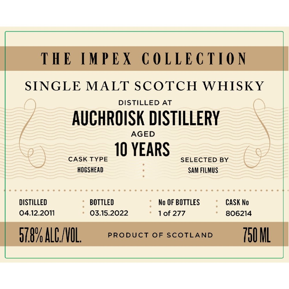 The ImpEx Collection Auchroisk Distillery 10 Year Old Scotch Impex   