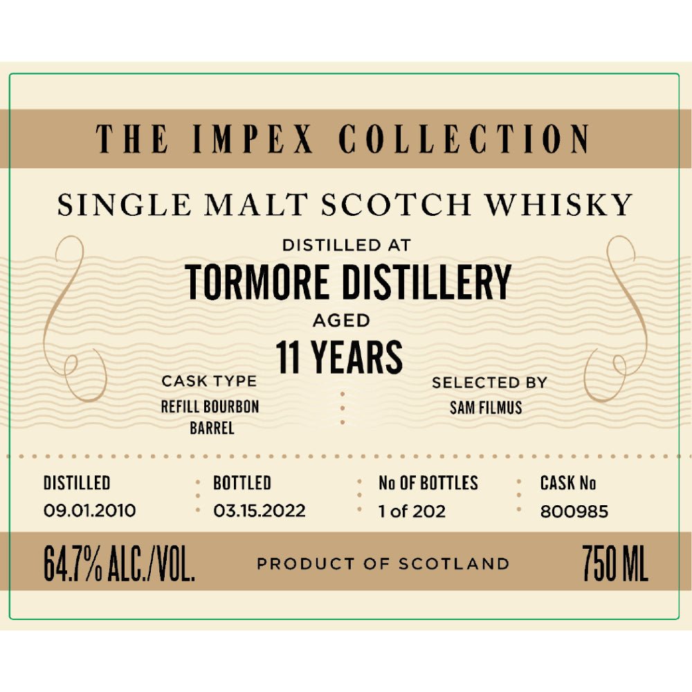 The ImpEx Collection Tormore Distillery 11 Year Old Scotch Impex   