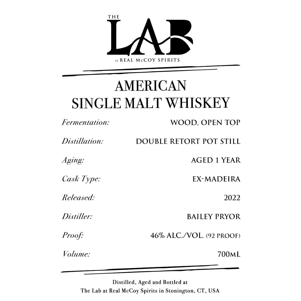 The Lab at Real Mccoy Spirits American Single Malt Whiskey Single Malt Whiskey The Real McCoy   