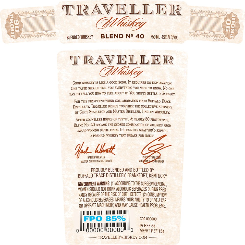 Traveller Whiskey by Chris Stapleton & Buffalo Trace Blended Whiskey The Traveller Whiskey   