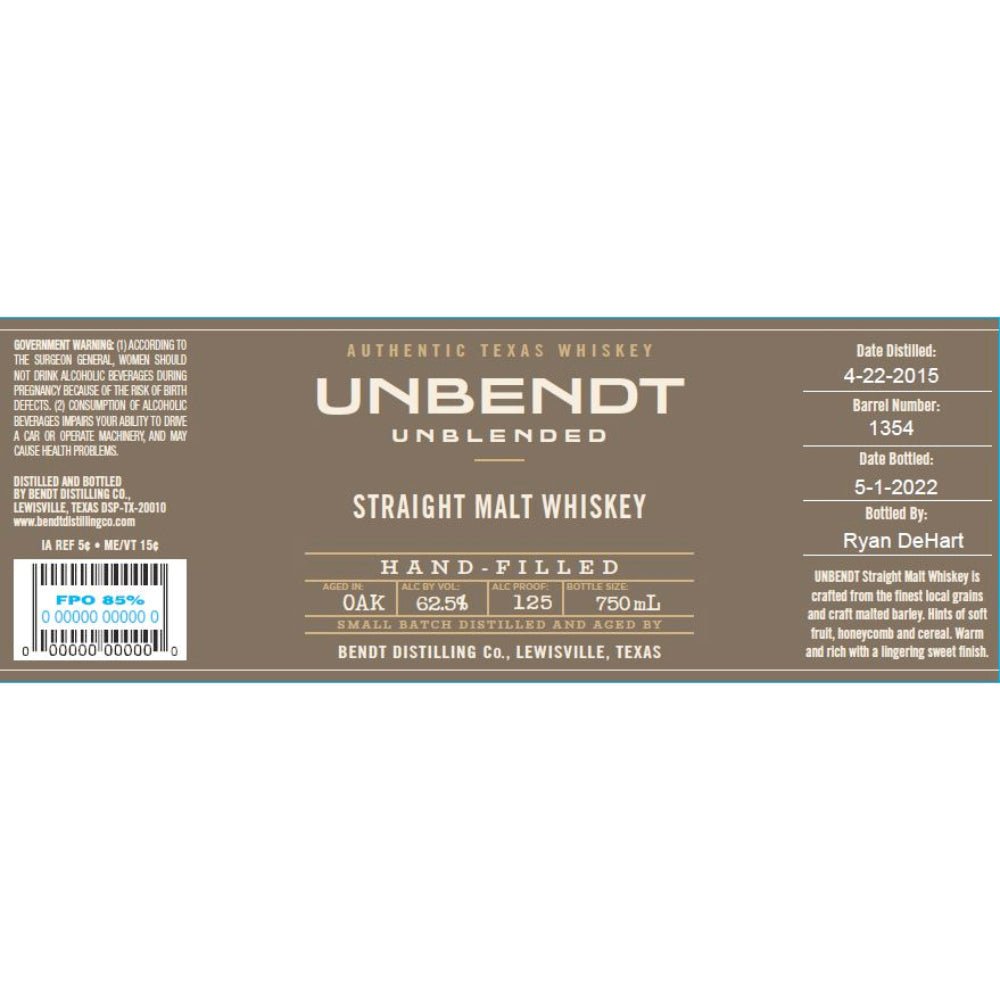 UNBendt Straight Malt Whiskey Bottled-in-Bond Straight Malt Whiskey BENDT Distilling   