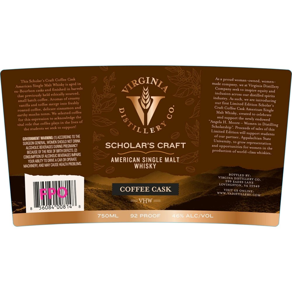 Virginia Distillery Scholar’s Craft Coffee Cask American Single Malt Whisky American Whiskey Virginia Distillery Co.   