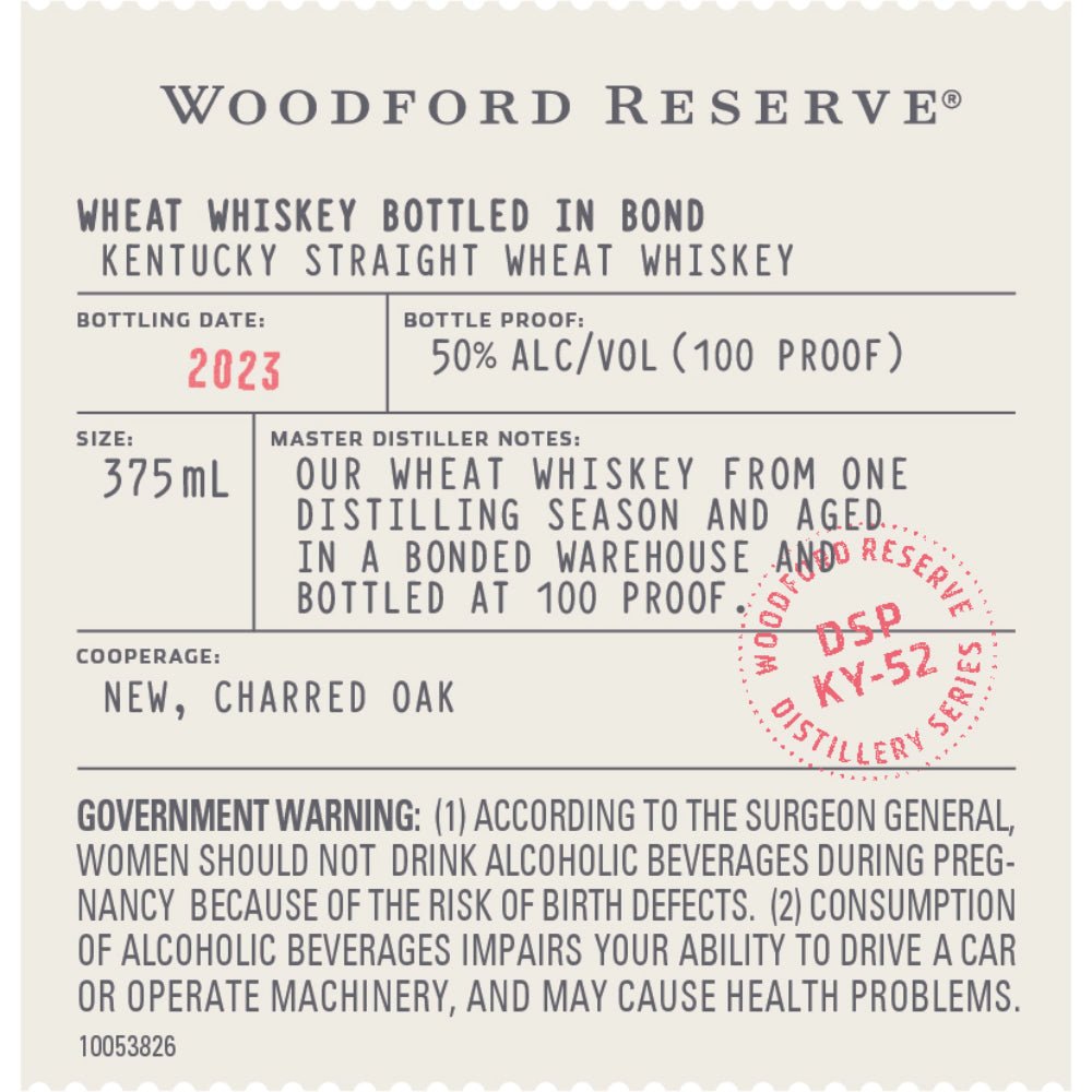 Woodford Reserve Bottled in Bond Kentucky Straight Wheat Whiskey Wheat Whiskey Woodford Reserve   