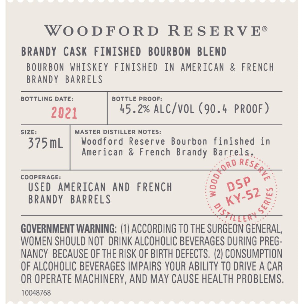 Woodford Reserve Brandy Cask Finished Bourbon Bourbon Woodford Reserve   