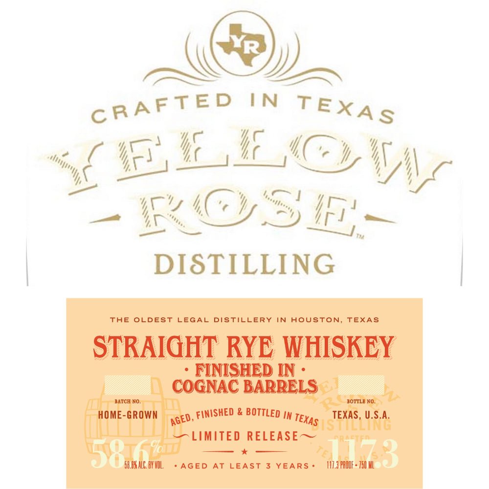 Yellow Rose Distilling Straight Rye Finished In Cognac Barrels Rye Whiskey Yellow Rose Distilling   